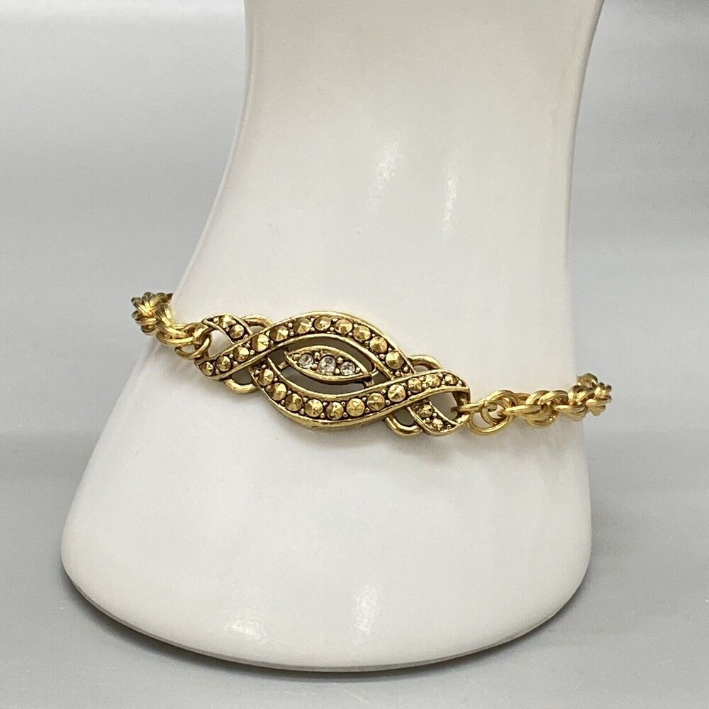 Vintage Avon Infinity Bracelet Gold Tone Rhinestone Faux Marcasite Rope Chain